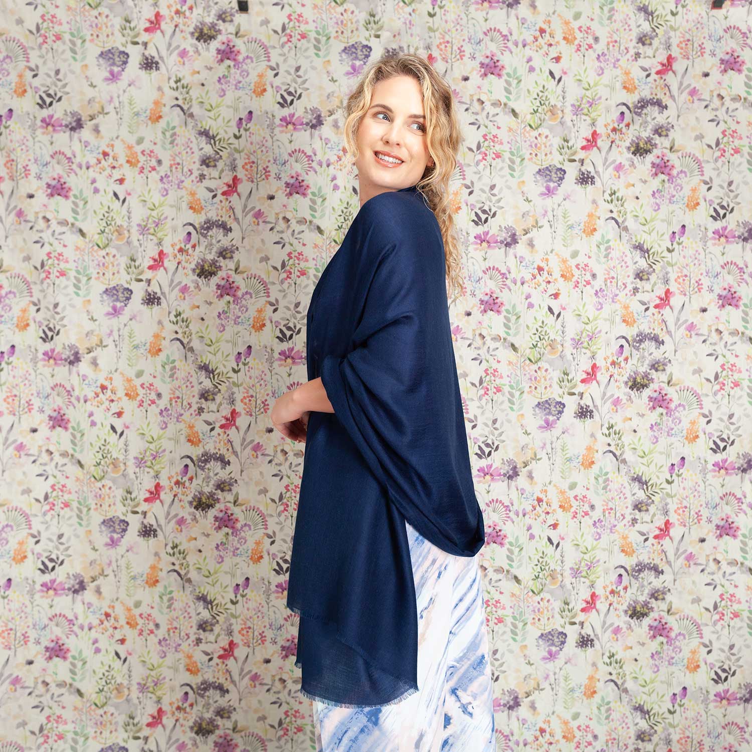 Luxe Merino Silk Shawl Dark Navy - Image 3