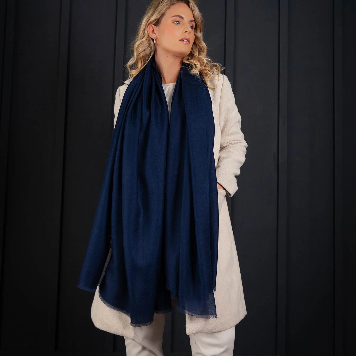 Luxe Merino Silk Shawl Dark Navy - Image 4