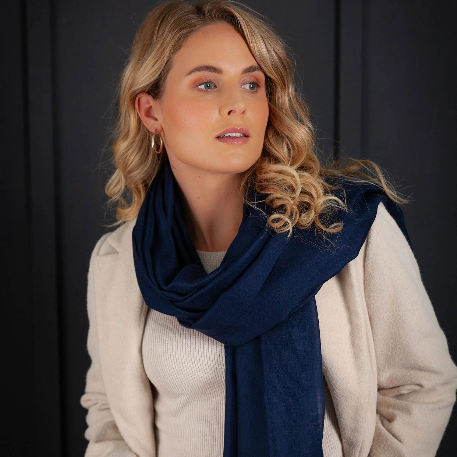 Luxe Merino Silk Shawl Dark Navy - Image 5