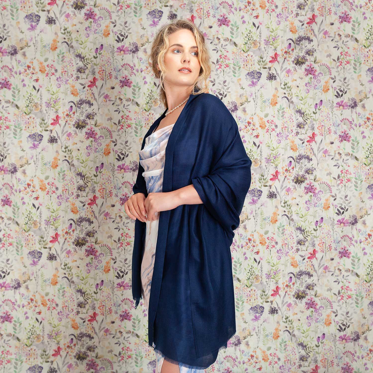 Luxe Merino Silk Shawl Dark Navy - Image 6