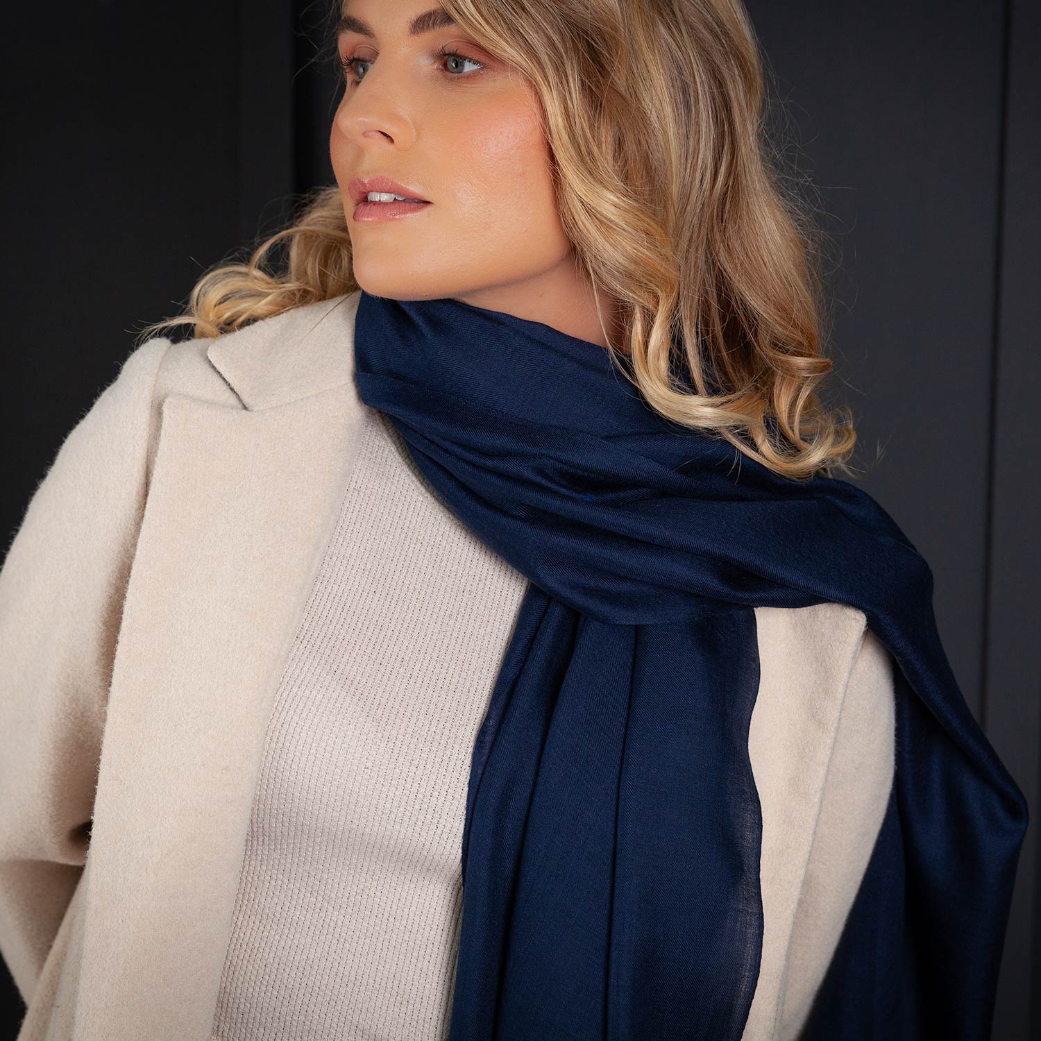 Luxe Merino Silk Shawl Dark Navy - Image 7