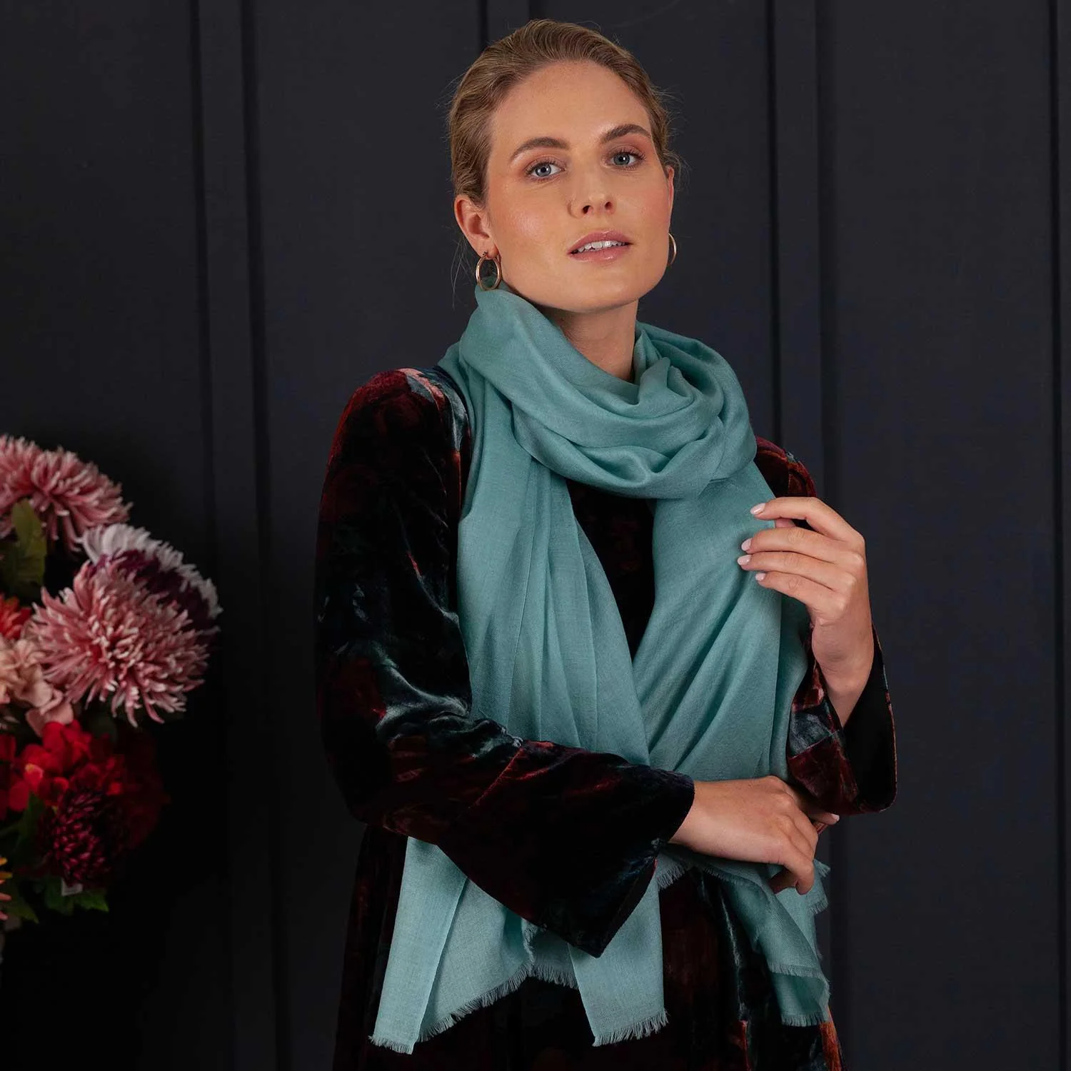 Luxe Merino Silk Shawl Duck Egg Green - Image 3