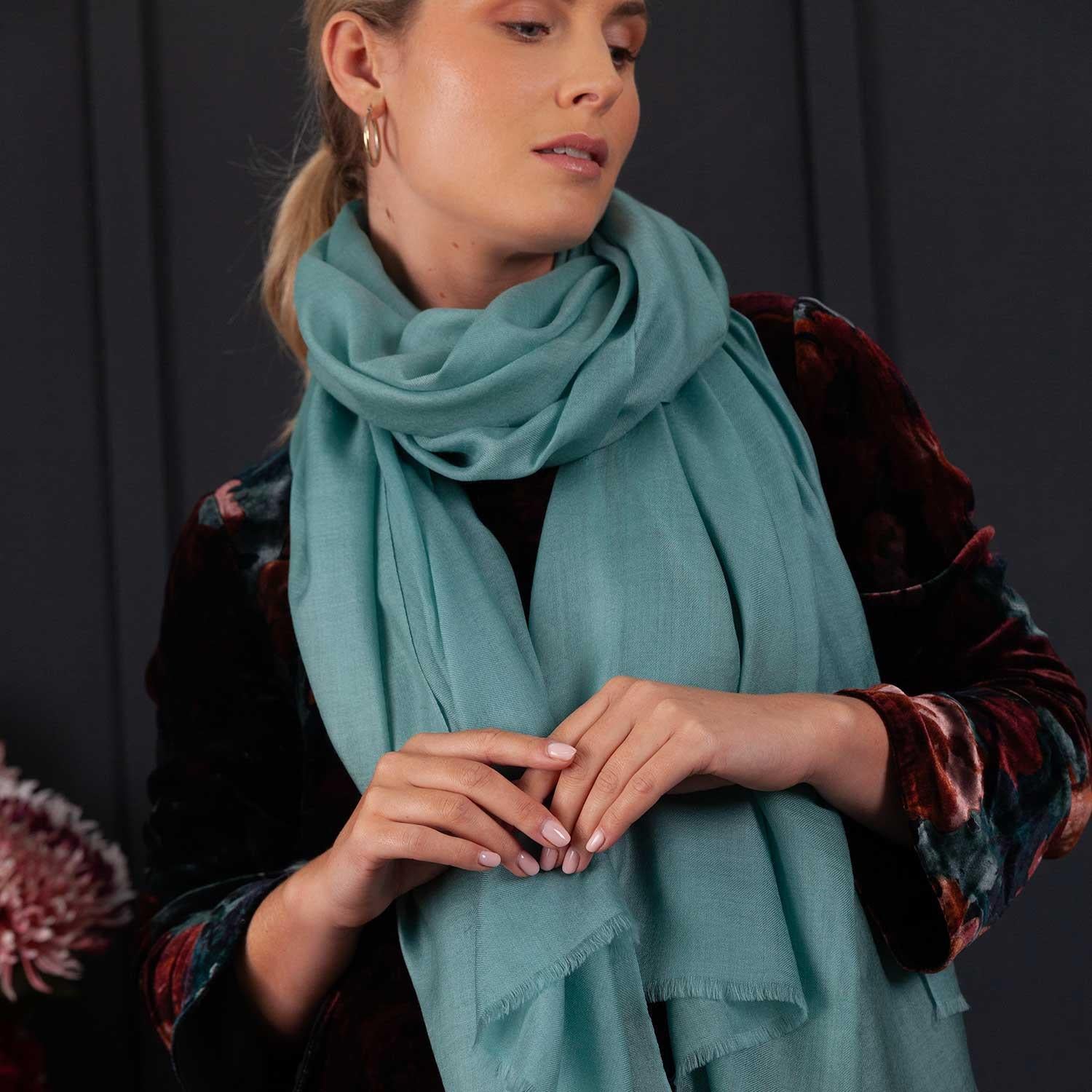 Luxe Merino Silk Shawl Duck Egg Green - Image 5