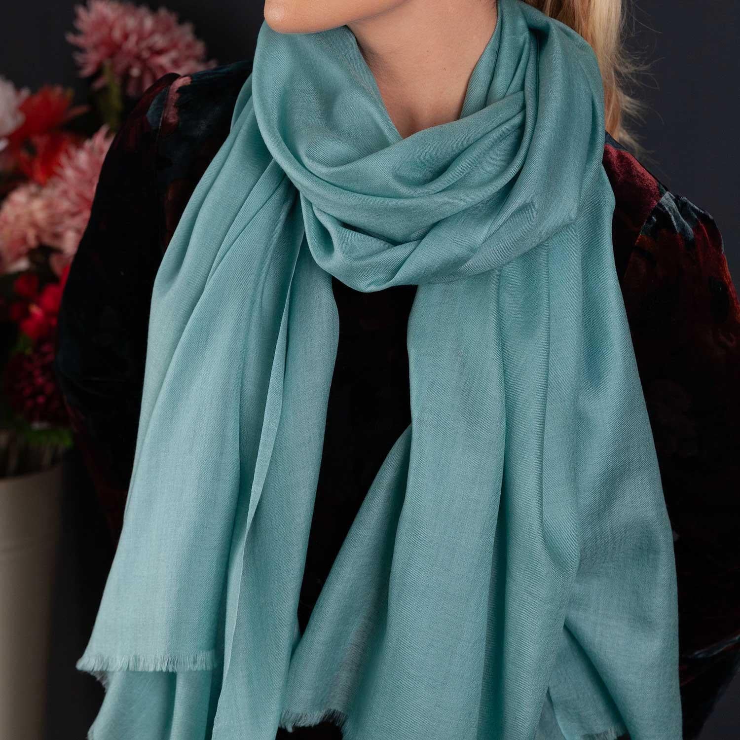 Luxe Merino Silk Shawl Duck Egg Green - Image 6