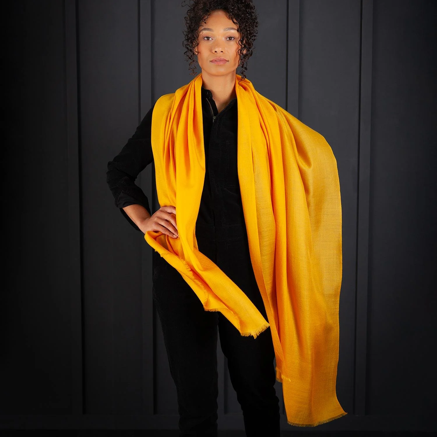 Luxe Merino Silk Shawl Mustard - Image 3