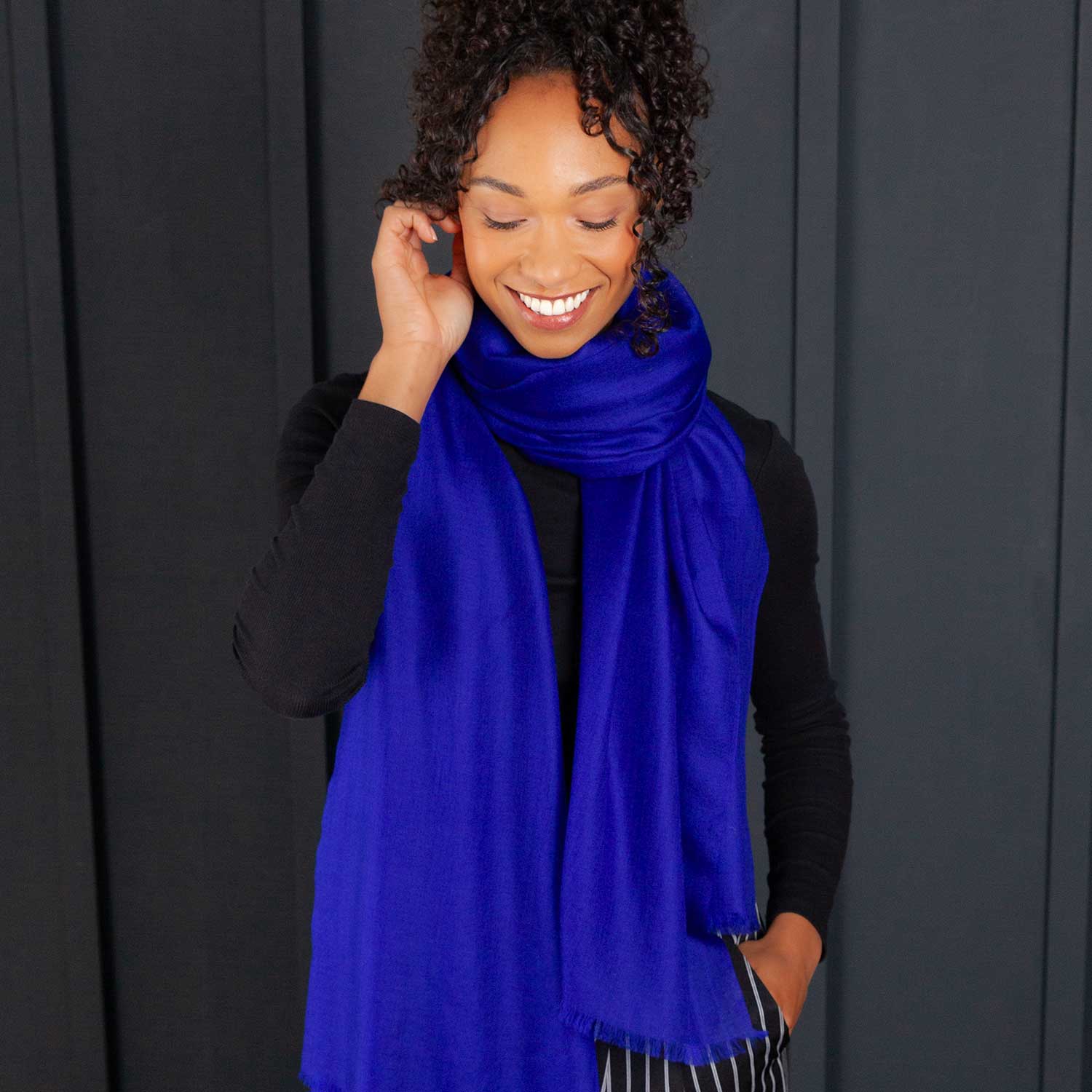 Luxe Merino Silk Shawl Royal Blue - Image 3