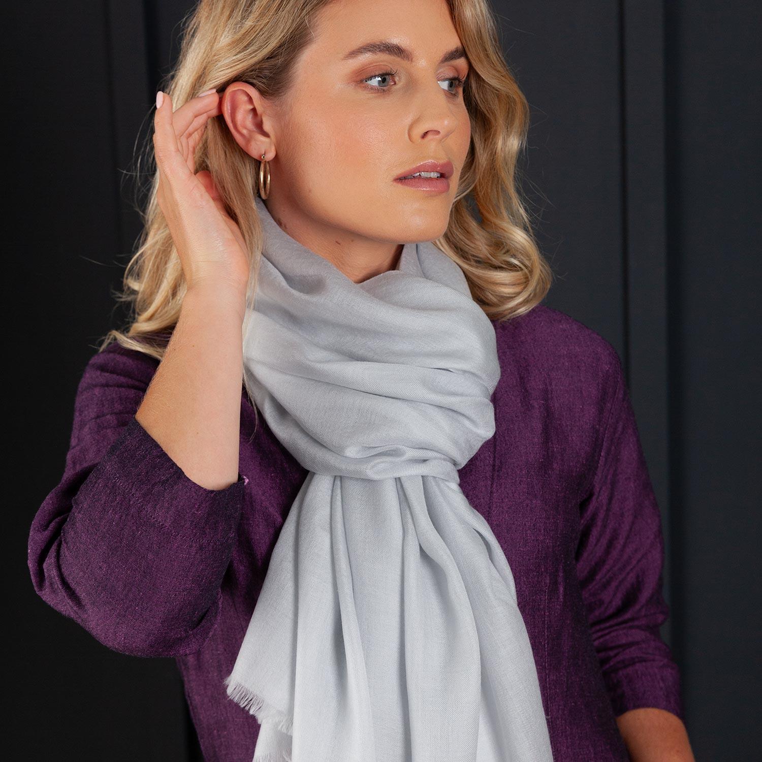 Luxe Merino Silk Shawl Silver - Image 5