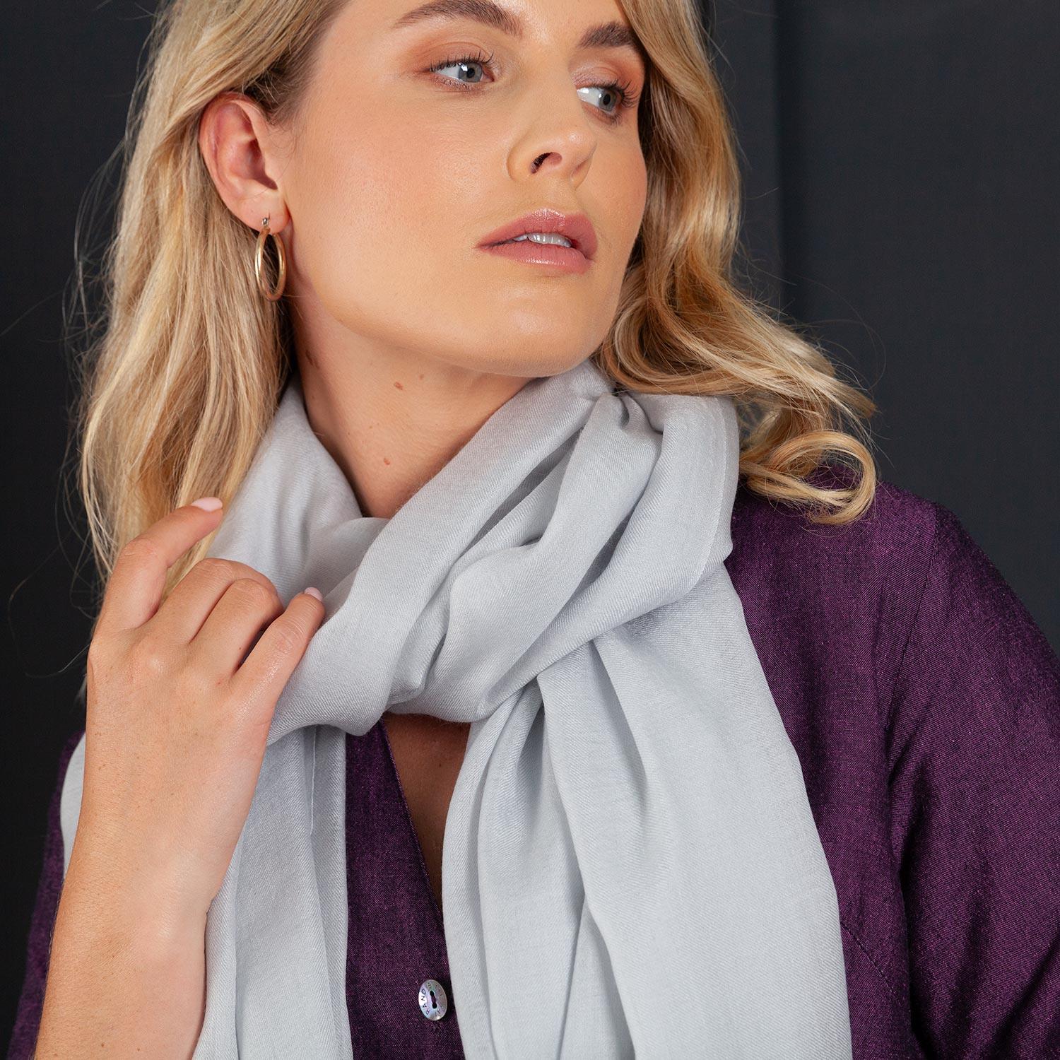Luxe Merino Silk Shawl Silver - Image 6
