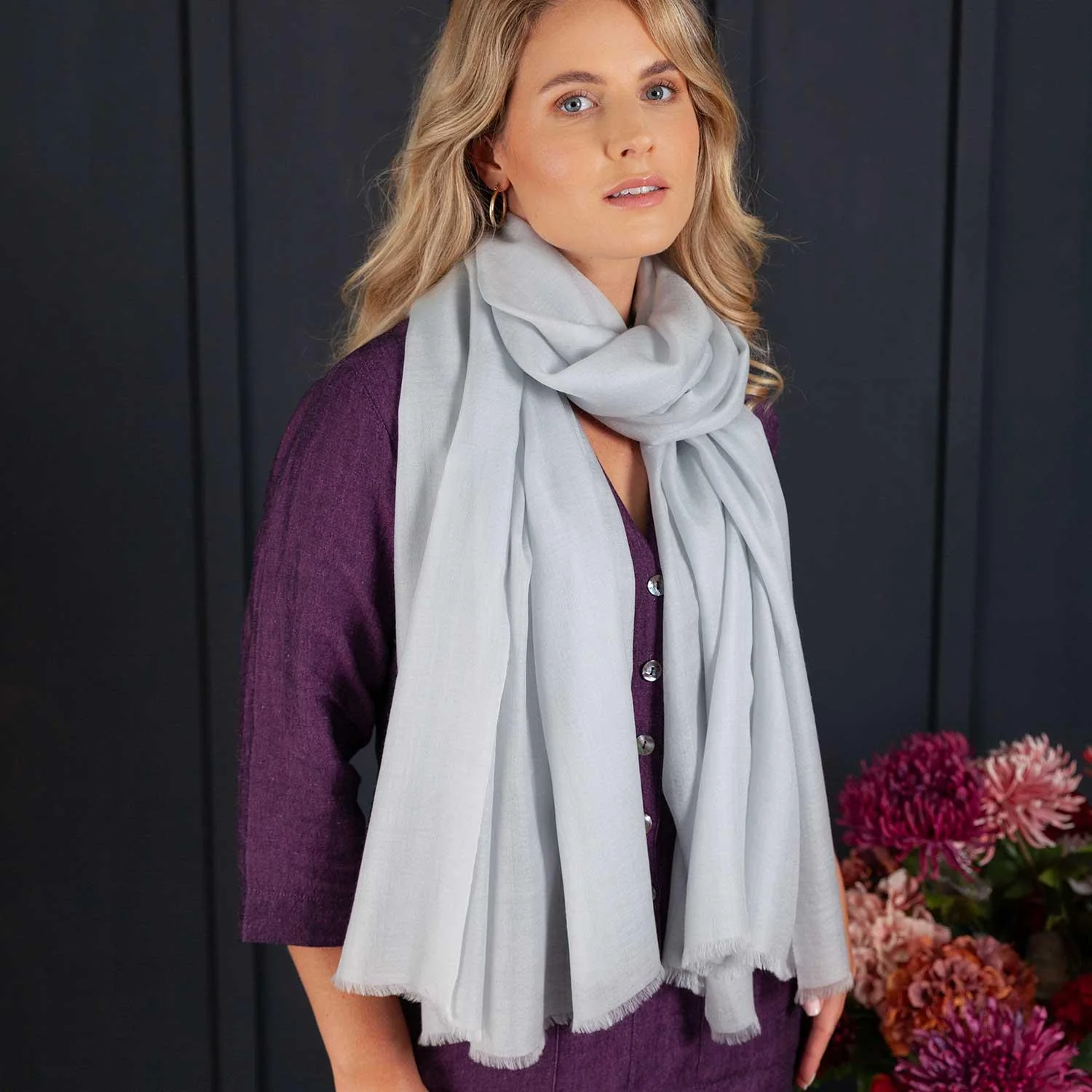Luxe Merino Silk Shawl Silver - Image 8