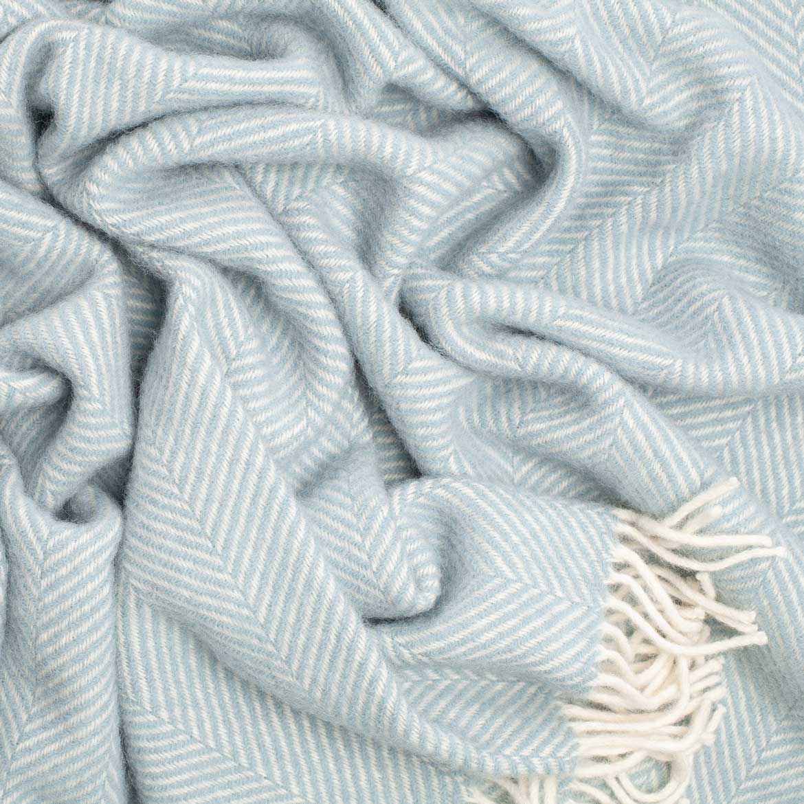 Pure New Wool Fishbone Throw Duck Egg - Image 3