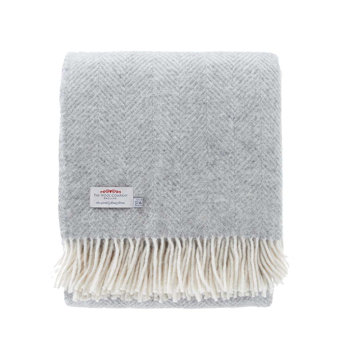 Pure New Wool Fishbone Throw Grey Mist - Image 3