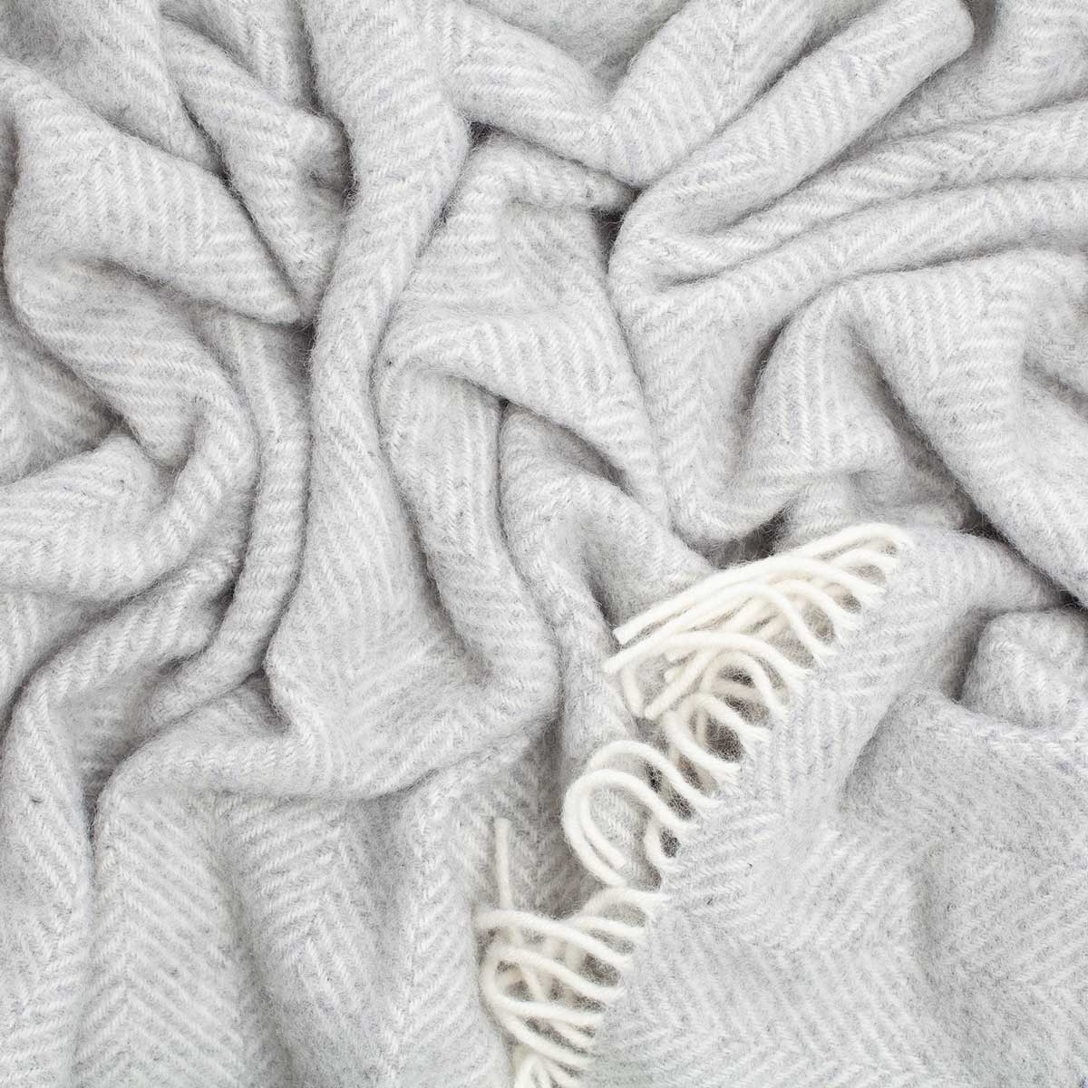 Pure New Wool Fishbone Throw Grey Mist - Image 4
