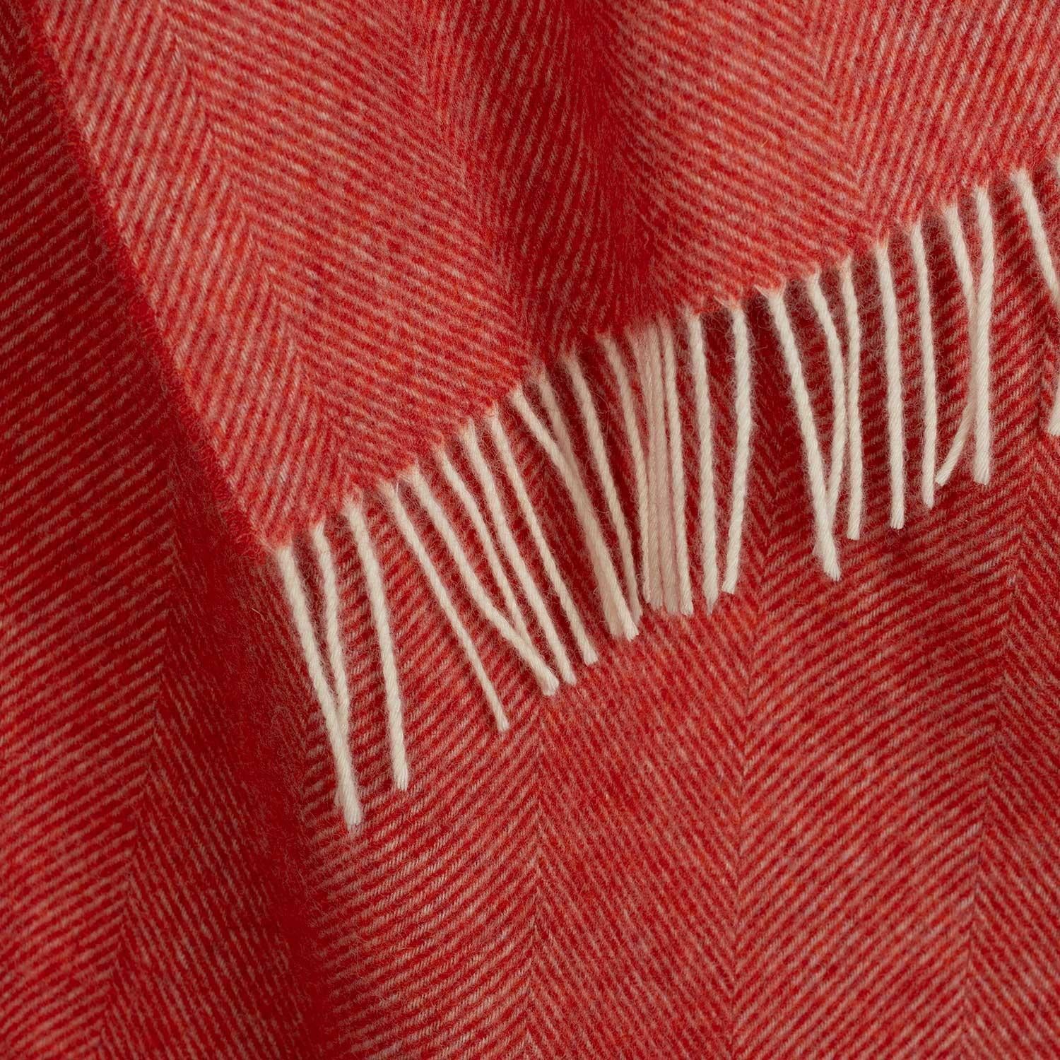 Shetland Wool Herringbone Throw Coral Red - Image 3