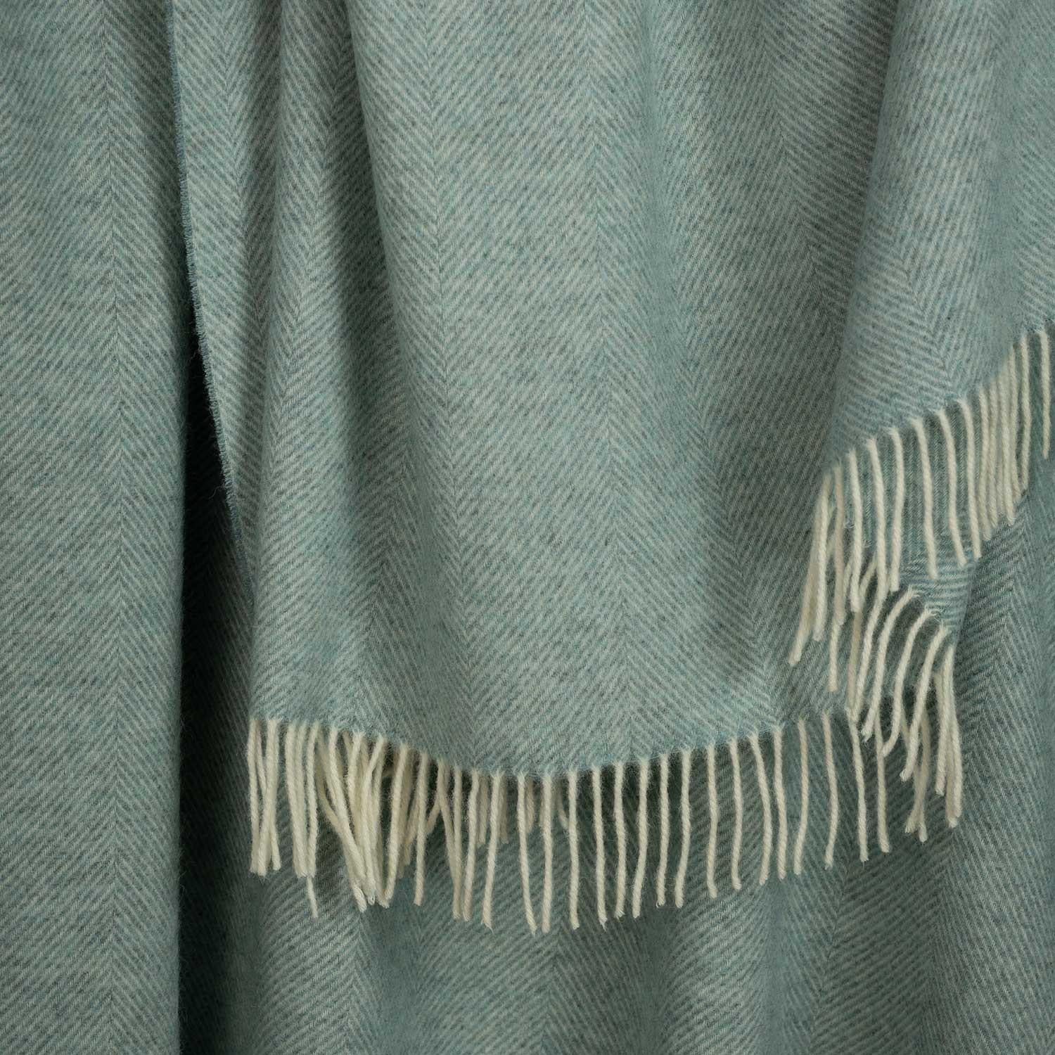 Shetland Wool Herringbone Throw - Duck Egg - Image 4
