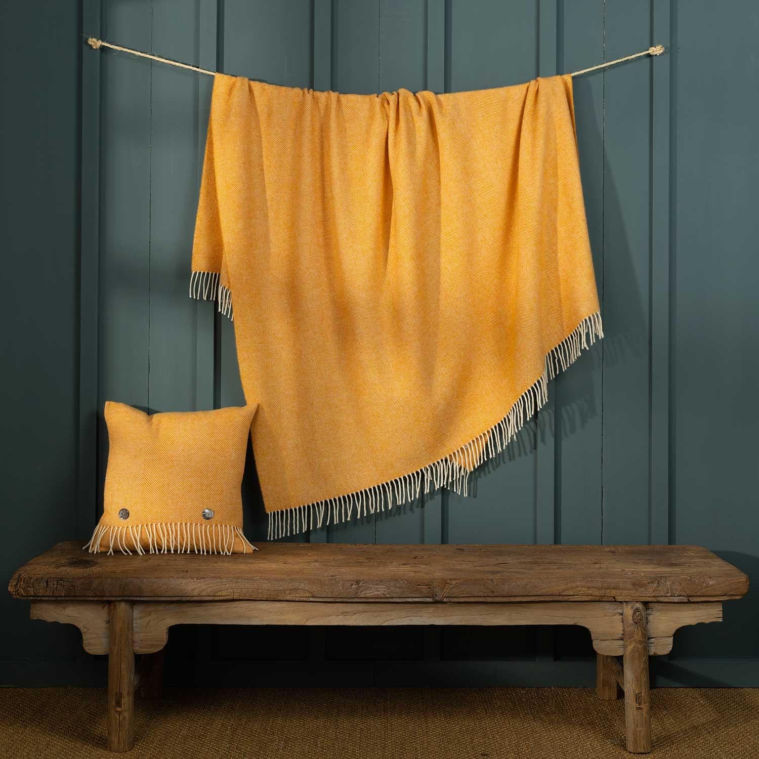 Shetland Wool Herringbone Throw - Marigold - Image 3