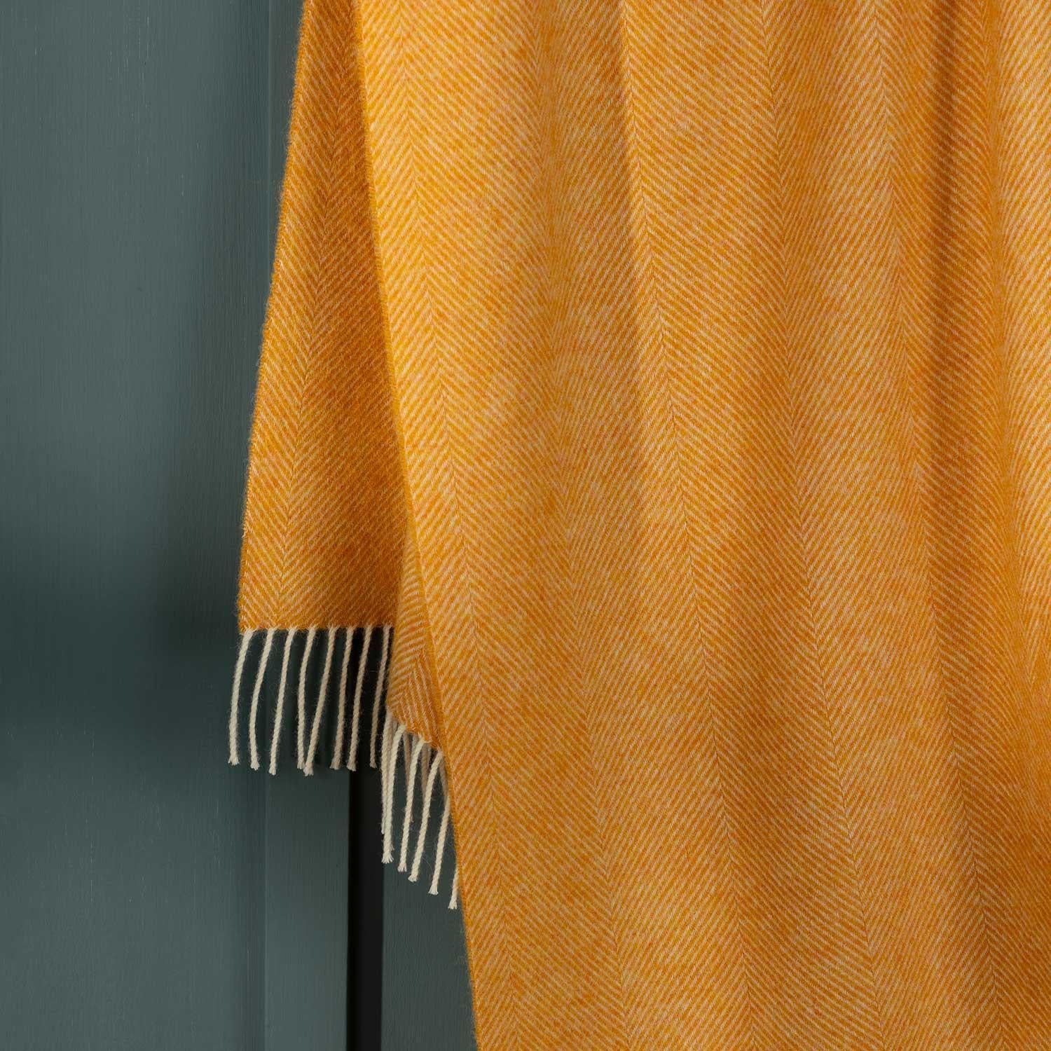 Shetland Wool Herringbone Throw - Marigold - Image 4