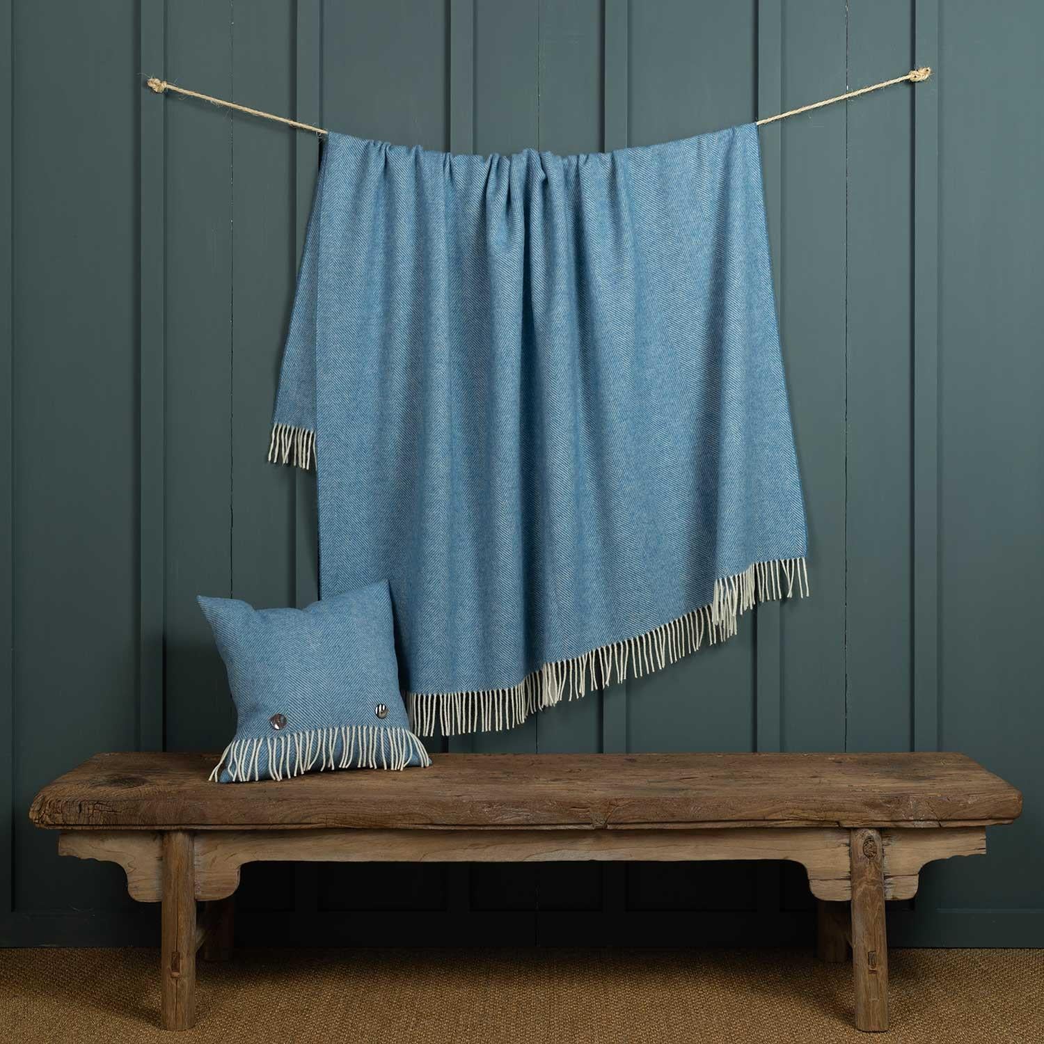 Shetland Wool Herringbone Throw - Topaz - Image 3